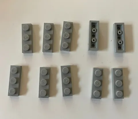 LEGO 1x3 LIGHT GRAY PLATE (10 pieces) #3623 Dots Building Blocks Parts