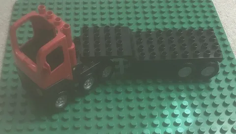 Lego Duplo - Large Red And Black Flatbed Truck With Trailer Rig Piece  *