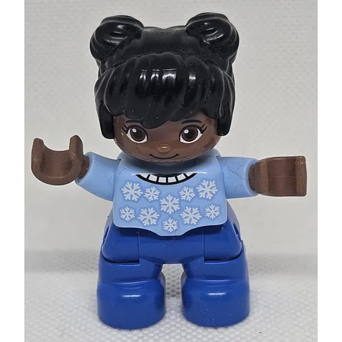 LEGO DUPLO Girl Figure Snowflake Sweater Blue Pants Brown Hair Buns 315H2