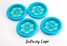 4 LEGO Technic Trans-Light Blue Pulley Wheel w/ Medium Azure Tire Iron-Man 76194