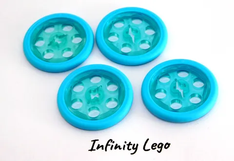 4 LEGO Technic Trans-Light Blue Pulley Wheel w/ Medium Azure Tire Iron-Man 76194