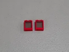 Lego Qty 2 - Red - 60592c03 Window 1 x 2 x 2 Flat Front with Trans-Brown Glass (