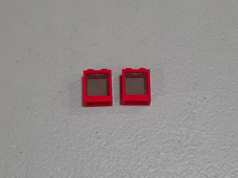 Lego Qty 2 - Red - 60592c03 Window 1 x 2 x 2 Flat Front with Trans-Brown Glass (