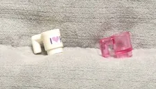 Lego lot of 2 Cups/White "I Love HLC" (3899pb007)/Translucent Pink (3899)