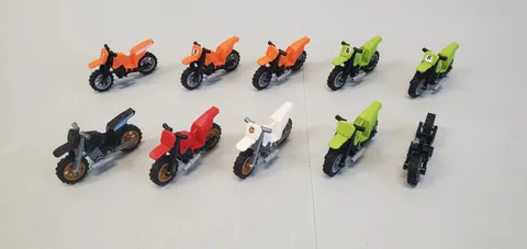 LEGO Dirt Bike Motorcycle Lot Of 9 Orange Green Black White 