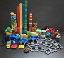 Vintage LEGO DUPLO 150+ Pc Lot Train Tracks Bricks + CAT Figures