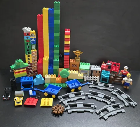 Vintage LEGO DUPLO 150+ Pc Lot Train Tracks Bricks + CAT Figures