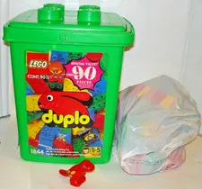 LEGO DUPLO #1844 Bucket Bin Container plus 1 lb 6.5 oz of Bricks Blocks VG Used