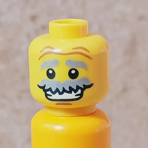 New LEGO Old Man Head Big Smile Bushy Mustache Grandpa Dad Father Gramps Yellow