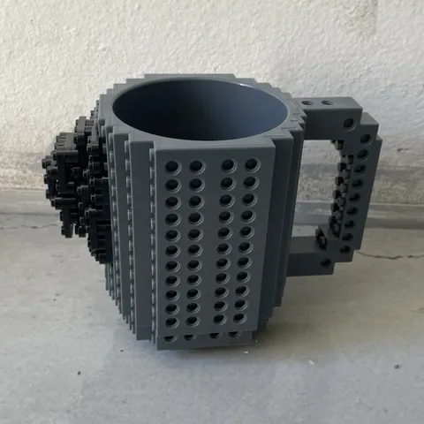 LEGO Custom Built Brick Mug Cup w/ Handle, Gray/Black Plastic