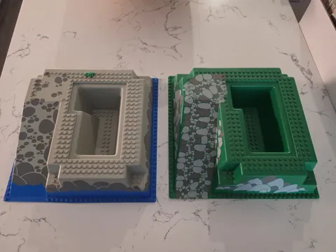 Two LEGO Baseplate Raised 32 x 32 Ramp Pit: ONE GREEN and ONE BLUE
