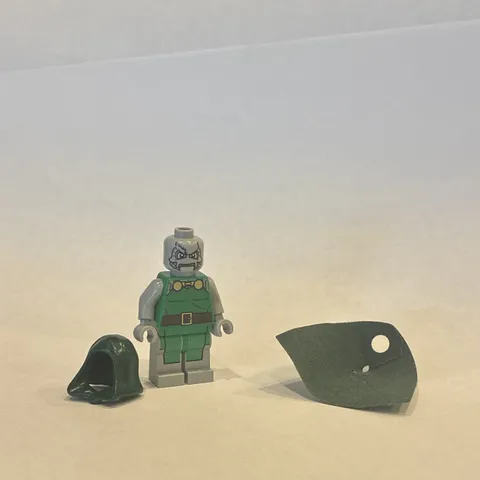 LEGO Doctor Doom Minifigure w/ Dark Green Hood, Cloth Cape & Gray Head