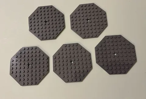 Lego Part 89523 Plate, Modified 10x10 Octagonal Dark Bluish Gray Lot Of 5 #2