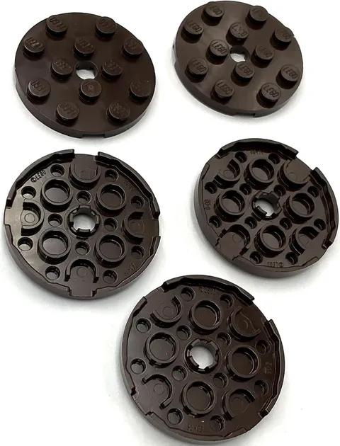 Lego 5 New Dark Brown Plates Round 4 x 4 with Hole Parts