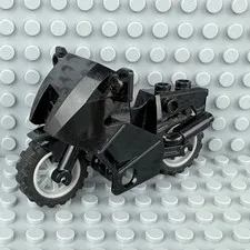 LEGO Black Motorcycle Light Bluish Gray Wheels, Minifigure Vehicle CITY Town