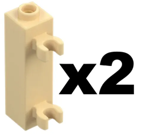 Lego Part 60583b Tan BRICK Modified 1 x 1 x 3 with 2 Vertical Clips Qty 2 TN4