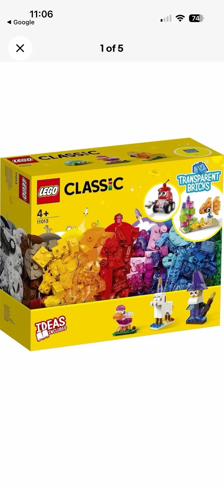 LEGO Classic Idea Parts Transparent Parts Included 11013 Toy Block Brand New!
