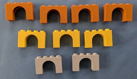 9 LEGO parts pieces, ARCH 4x2, #6182, light brown, yellow, light gray