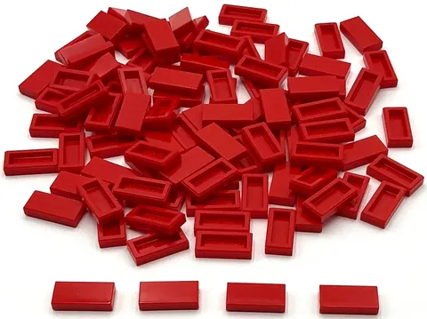 Lego 100 New Red Tiles Flat Smooth 1 x 2 Parts