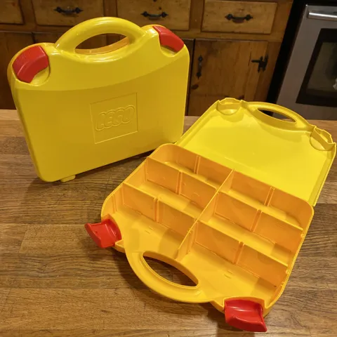 2 LEGO Brick Yellow & Red Plastic Carrying Case Storage Box w/ Dividers Clean