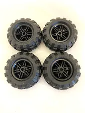 (4) LEGO 56x26 Balloon Tire Wheel Lot -Black rims #56145- Technic