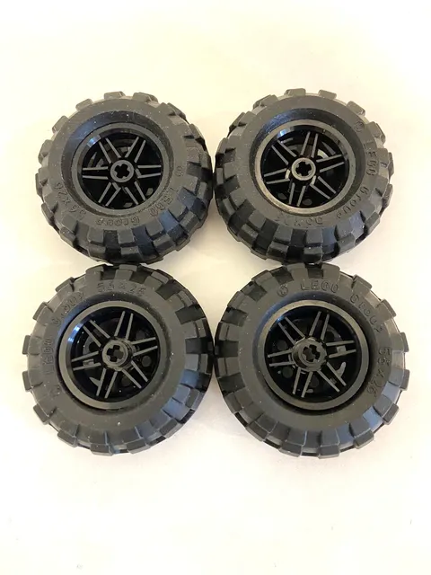 (4) LEGO 56x26 Balloon Tire Wheel Lot -Black rims #56145- Technic