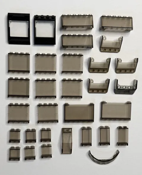 LEGO Trans-Brown Smoke Windscreen Window Panel Parts Lot 31pc Vehicle Space