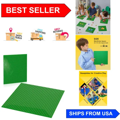 Classic Green Baseplates, 32x32 Studs, Perfect for Lego Creators - Pack of 2