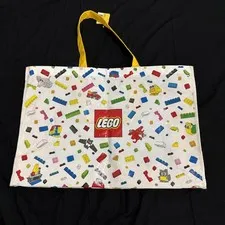 NWT LEGO Shopper Bag - Laminated Fabric Tote - Brick Print /Yellow Handles