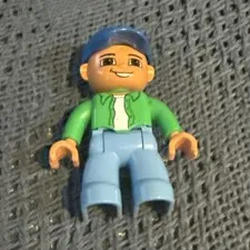 Lego Duplo Figure Man Green Shirt, Blue Baseball Cap 2.5” A10