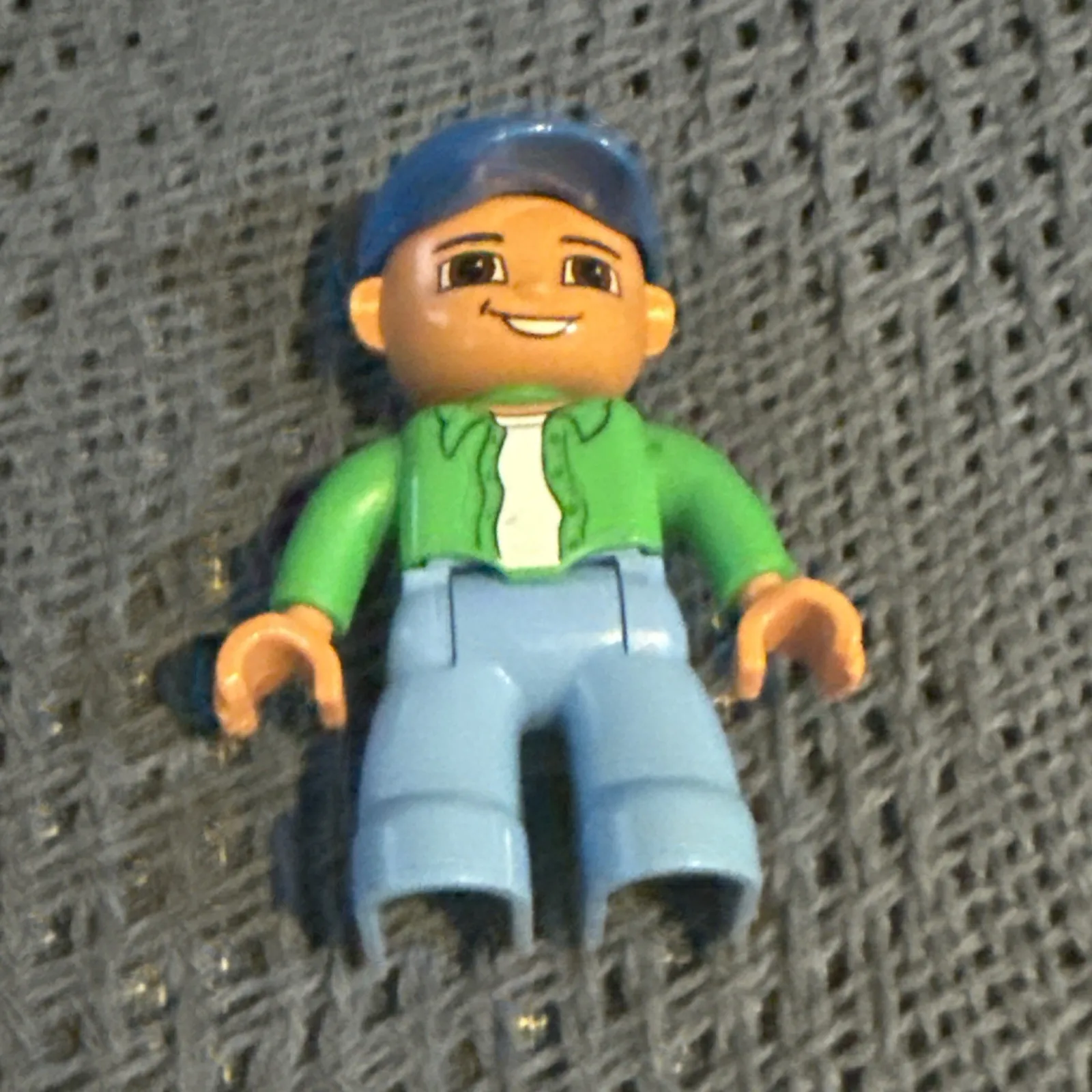 Lego Duplo Figure Man Green Shirt, Blue Baseball Cap 2.5” A10