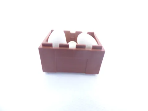 Lego Eggs, set of 5, in reddish-brown crate
