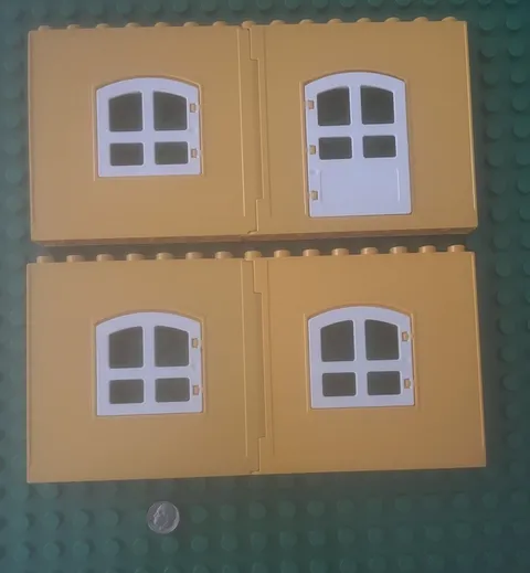 Lego Duplo - Lot Of (2) Large Orange Yellow Folding Walls W/ Windows  Pieces *