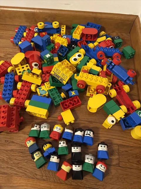 Lot Of Vintage Lego Duplo FIGURES Older Style Bust Square People & Vehicles & Mo