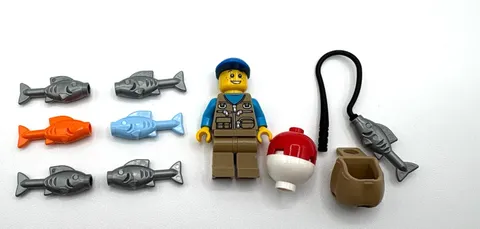 LEGO fisherman Minifig fish Fishing pole city town outdoors trout bluegill bass