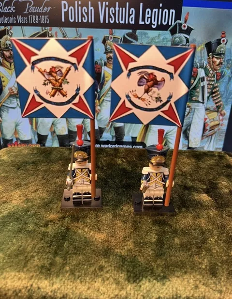 2x Minis Polish Napoleonic Vistula Legion Inf 1st Regiment +2 Flags LEGO Flagpoles