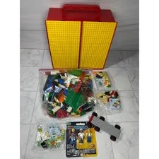 Vintage 1989 Lego Travel Case Red Yellow 2745 with 1lb Bricks and Minifigures