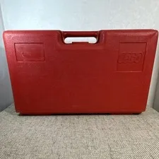 VTG LEGO Red Plastic Carrying Case, Handle, 5 Compartments, 17x10x5 made in USA