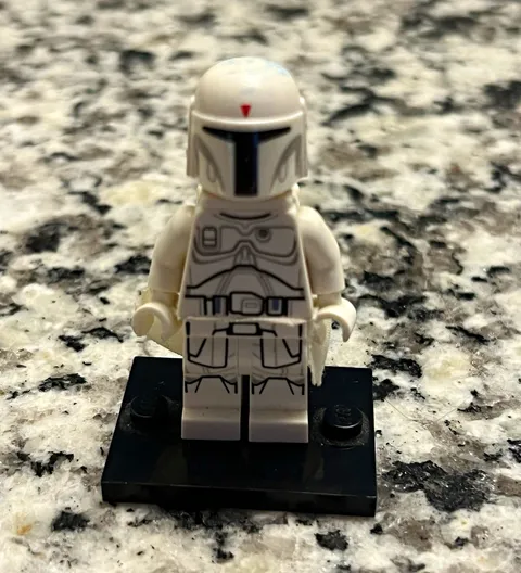 LEGO White Armored Minifigure w/ Helmet & Backpack & Black Display Base
