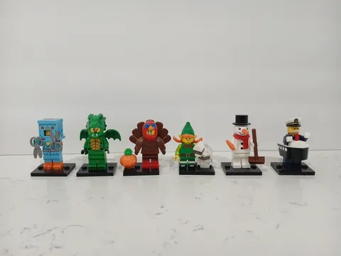 LEGO Collectible Minifigures Lot 6 Robot, Dragon, Turkey, Elf, Snowman, Captain
