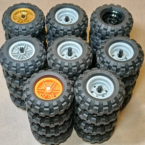 LEGO Tires  56 X 26 Lot of 32 Balloon Wheels 55976 & Rims 56145 Gray Orange Gold