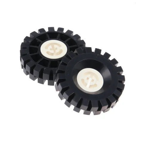 2x LEGO Technic Rad 17x43 Black Tire Wheel White Complete 3634 3482c03
