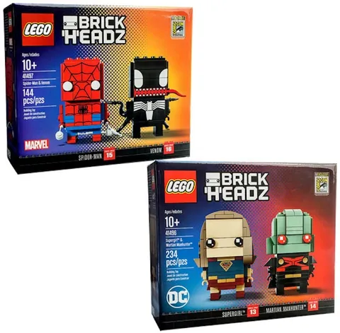 2017 SDCC LEGO LE Brickheadz SuperGirl & Martin Manhunter,  Spiderman & Venom :)