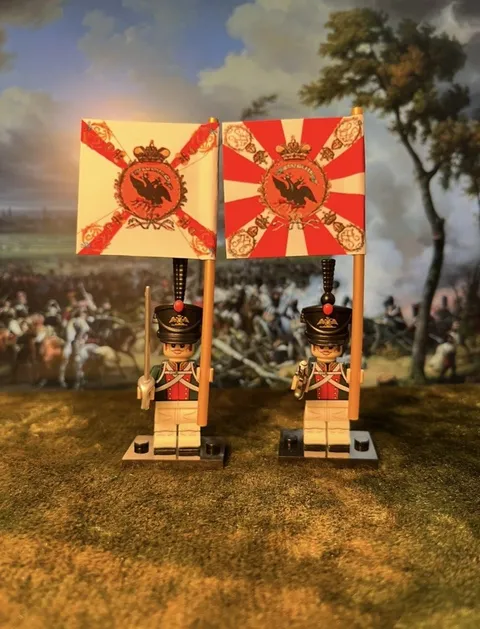 2x Minis Russian Napoleonic Guard Infantry Regiment 1812 +2 Flags LEGO Flagpoles
