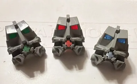 3 LEGO Bionicle Gray Head Connector Block & Eye/Brain Stalk (Orange•Green•Blue)