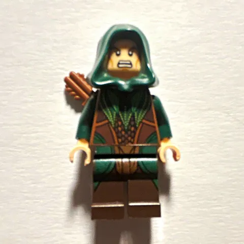 LEGO Minifigure Hooded Archer Character Figure w/ Bow and Quiver Accessory