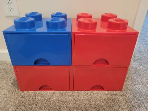 LEGO Storage Drawers Lot Stackable Brick Organizer Box Bin Red Blue