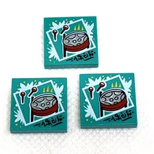 Lego Part Dk Turquoise Tile 2 x 2 BeatBit Album Cover Red Steel Drum Pattern x 3