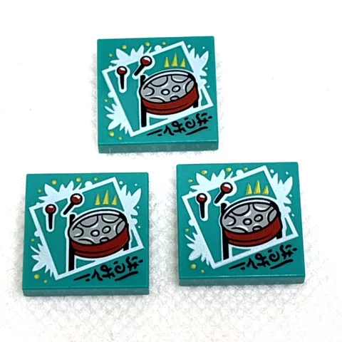 Lego Part Dk Turquoise Tile 2 x 2 BeatBit Album Cover Red Steel Drum Pattern x 3