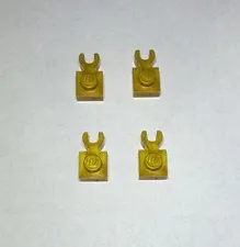 Lego Lot Of 4 Warm Gold 1x1 Plate With Holder Holders New City Horizontal Arm